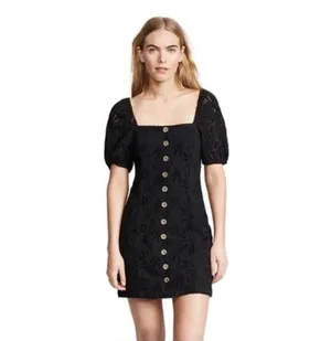 NWT! Free People Daniella Eyelet Cotton Boho Lined Mini Dress Size 8 Black New! thumbnail 10