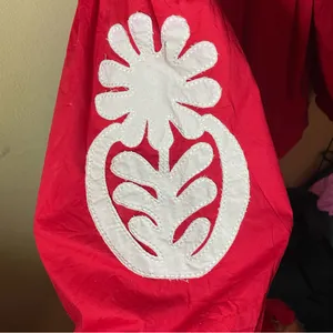 J. Crew Red Peasant Blouse with White Tassel Ties thumbnail 3