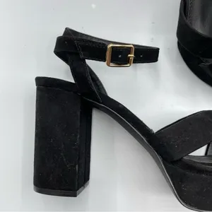 Lulus Black Faux Suede Chunky Heel Platform Heels Womens 8.5 Y2K 90s Peep Toe thumbnail 3