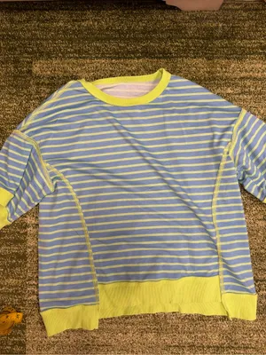 SHEWIN Womens Oversized Tops Crewneck Striped Sweatshirt Pullover Shirt thumbnail 2