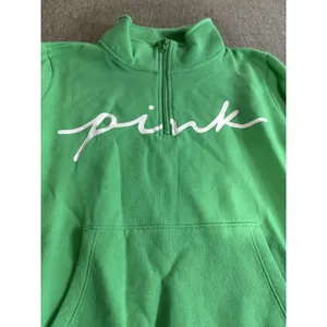 Pink Victorias Secret NWT Logo Green Quarter Zip Sweatshirt Sz L thumbnail 2