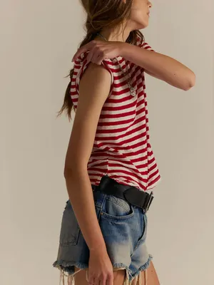 NWT Free People We The Free Nora Striped Linen Tee - Red Combo - XL thumbnail 6