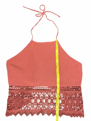 American Eagle XS Dusty Rose Crochet Lace Halter Crop Top Boho thumbnail 5