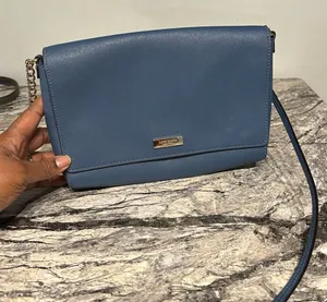 Kate Spade Blue Crossbody Bag gold hardware strap chain with leather thumbnail 1
