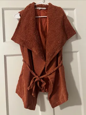 HYFVE Rust Brown Sleeveless Drape Waterfall Vest thumbnail 1