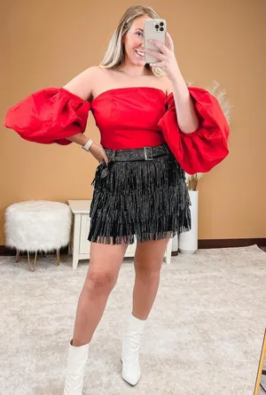 Wendy Drew Boutique Red Puff Sleeve Top thumbnail 1
