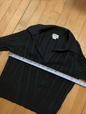 Maeve Anthropologie Black Ribbed Long Sleeve Polo Medium thumbnail 7