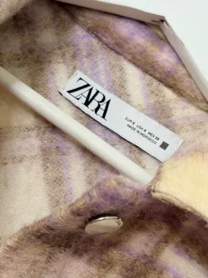 Zara Cream Purple Plaid Cropped Shacket Jacket Size S Fuzzy Cozy Fall Layer Preppy thumbnail 6