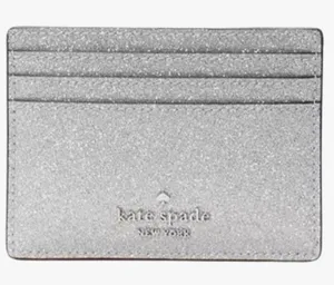 Kate Spade Silver Glitter Slim Card Holder Silver Lunar Light NWT thumbnail 1