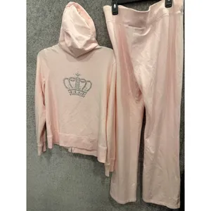 Christine Alexander Women Tracksuit L Pink Y2K Rhinestone Crown Hoodie Pants Set thumbnail 12