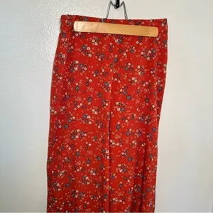 Japna Women's Size Medium Wide Leg Pants Orange Red Floral Pull On Elastic Waist thumbnail 2