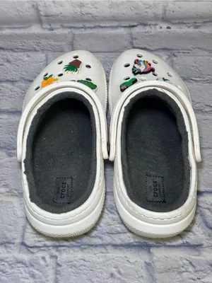 CROCS Classic Lined Clogs Shoes M 8 /W 10 White Fleece Slip On With Jibbitzs thumbnail 7