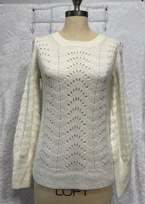 Gap Womens Pointelle Knit Pullover Sweater Crew Neck Ivory Long Sleeve Top M thumbnail 1