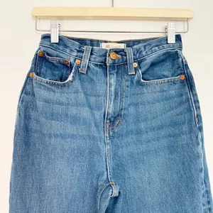 Madewell Jeans‎ Size 23 Indigo Dark Worn High Rise Baggy Straight Leg Minimalist thumbnail 3