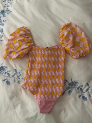 ZARA Yellow Pink Puff Print Sleeve Bodysuit thumbnail 5