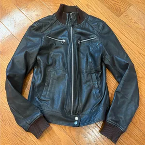 TRF Faux Leather Bomber Jacket Brown | Women’s (Fits Like S/M) thumbnail 1