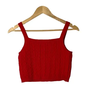 Papaya Red Cable‎ Knit Crop Tank Top Small Rhinestone Accents Camisole Y2K thumbnail 5