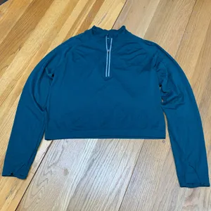 Hind‎ Running Womens Teal Quarter Zip Pullover Cropped Seamless Top Thumbholes thumbnail 1