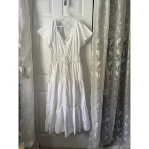 Free Assembly Tiered Midi Dress babydoll Drawstring Waist flutter sleeves sz S thumbnail 3