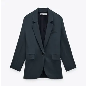 Zara OVERSIZED FLOWY BLAZER NAVY BLUE NEW thumbnail 7