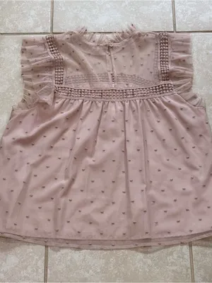 BB Dakota Roslyn Swiss Dot Victorian Blouse Champagne Pink Blush Shirt Medium thumbnail 4