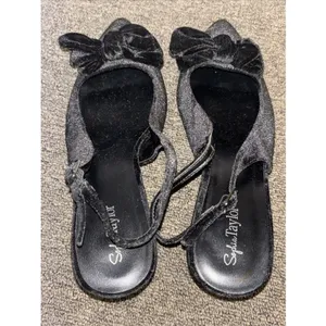 Sophia Taylor Madison Bow Black Velvet Sling Back Kitten Heels Sz 12 thumbnail 6
