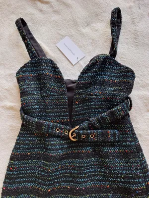 NWT Lovers and Friends Luz Tweed Mini Dress XS Black Blue Multi Belted Revolve thumbnail 4