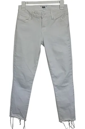 Paige Cindy Crop White Denim Jeans Raw Hem High Rise Size 26 Stretch Beach thumbnail 1