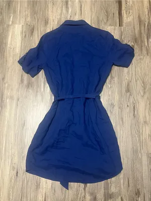 UNTUCKit Nancy Blue 100% Linen Belted Button Down Shirt Dress Size 10 thumbnail 5