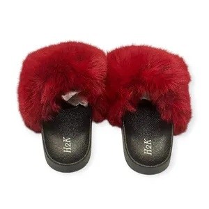 H2K Red Faux Fur Slide Sandals Women’s Size 8 thumbnail 5