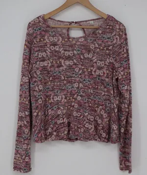 American Rag Womens L Floral Peplum Top Burgundy Space Dye Keyhole Back Long thumbnail 1
