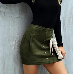 Naggoo Women's Size‎ Medium High Waist Mini Skirt Army Green Faux Suede Button thumbnail 12