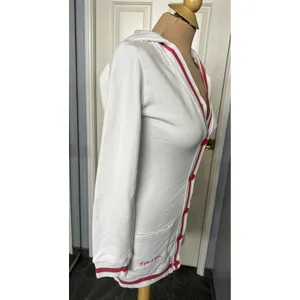 Triple Five Soul Button Up Cardigan Hoodie White Pink Varsity Y2K Retro thumbnail 3