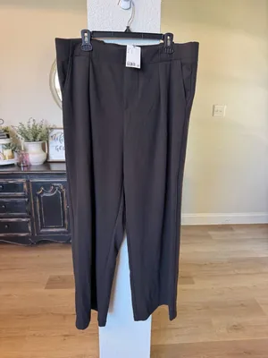 H&M Women's Dark Brown Pleated High-Waisted Wide Leg Pants thumbnail 3
