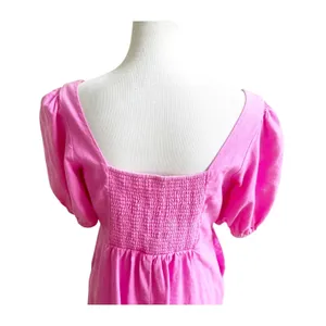 Old Navy Mini Dress Women M Pink Linen Blend Puff Sleeve Button Front Barbiecore thumbnail 7