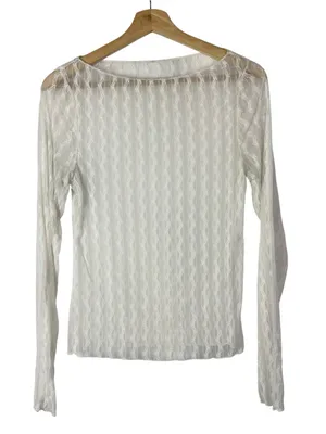 Boutique White Sheer Mesh Long Sleeve Blouse S thumbnail 1