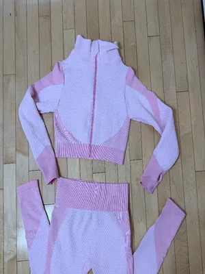 Pink Two Piece Work Out Athleisure Set Seamless Ribbed High Waist Size Large thumbnail 2