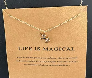 Life is Magical - Gold Tone Unicorn Necklace thumbnail 2