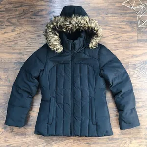 Calvin Klein • Goose Down Puffer Jacket coat black quilted faux fur trim hood thumbnail 1