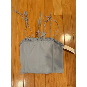 Out From Under Corset Bustier Crop Top Womens M Light Blue Lace-Up Ruched thumbnail 7
