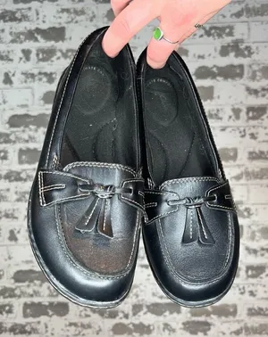 Clarks | women black leather loafers thumbnail 1