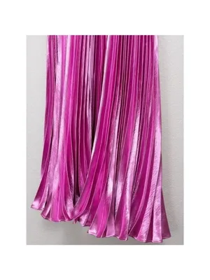 NWT AiiFOS Vera Pleated Metallic Gown 8 Pink Magenta Plisse Ruched Slit Formal thumbnail 8