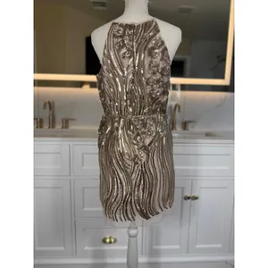 Sugar + Lip2 Sequin Mini Dress S Gold Champagne Cold Shoulder Keyhole Cocktail thumbnail 5