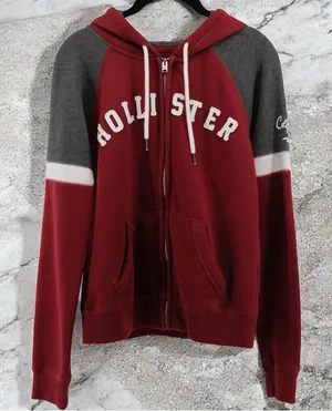 Hollister Y2K Spellout Zipper Hooded Jacket Academia‎ College Size M thumbnail 1