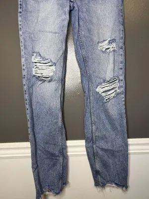 Good American Good Icon Straight Jeans Womens 6/28 Light Wash Distressed Denim thumbnail 3