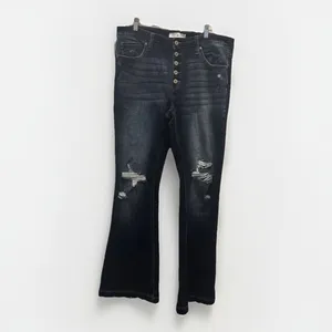 KanCan High Rise Dark Ripped Button Fly‎ Flare Jean Womens XL thumbnail 2