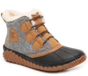 SOREL Out N About Plus Weatherproof Rain Boots in Quarry Grey Black Tan Size 7.5 thumbnail 1