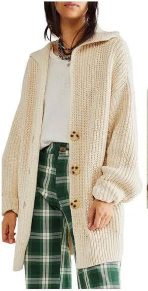 NEW Free People Swim to Deep Cardigan Birch Cream Beige thumbnail 1