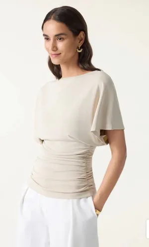 OGL Top Size XS NEW Sandwashed Effortless Boatneck Batwing Sleeve Side Ruched thumbnail 1