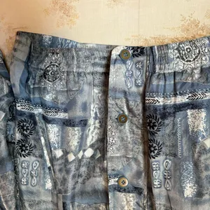 Vintage 80s blue and white abstract boho print Keren Hart 100% silk jacket thumbnail 4